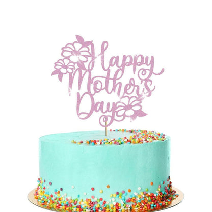 Flowers Design Happy Mothers Day Glitter Cake Topper Birthday Decoration