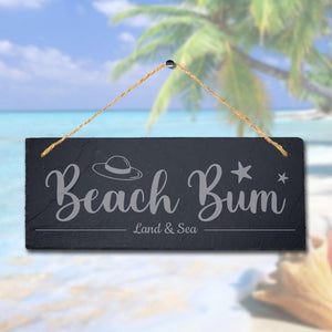 Beach Bum Slate Sign: Laser Engraved Ocean Decor