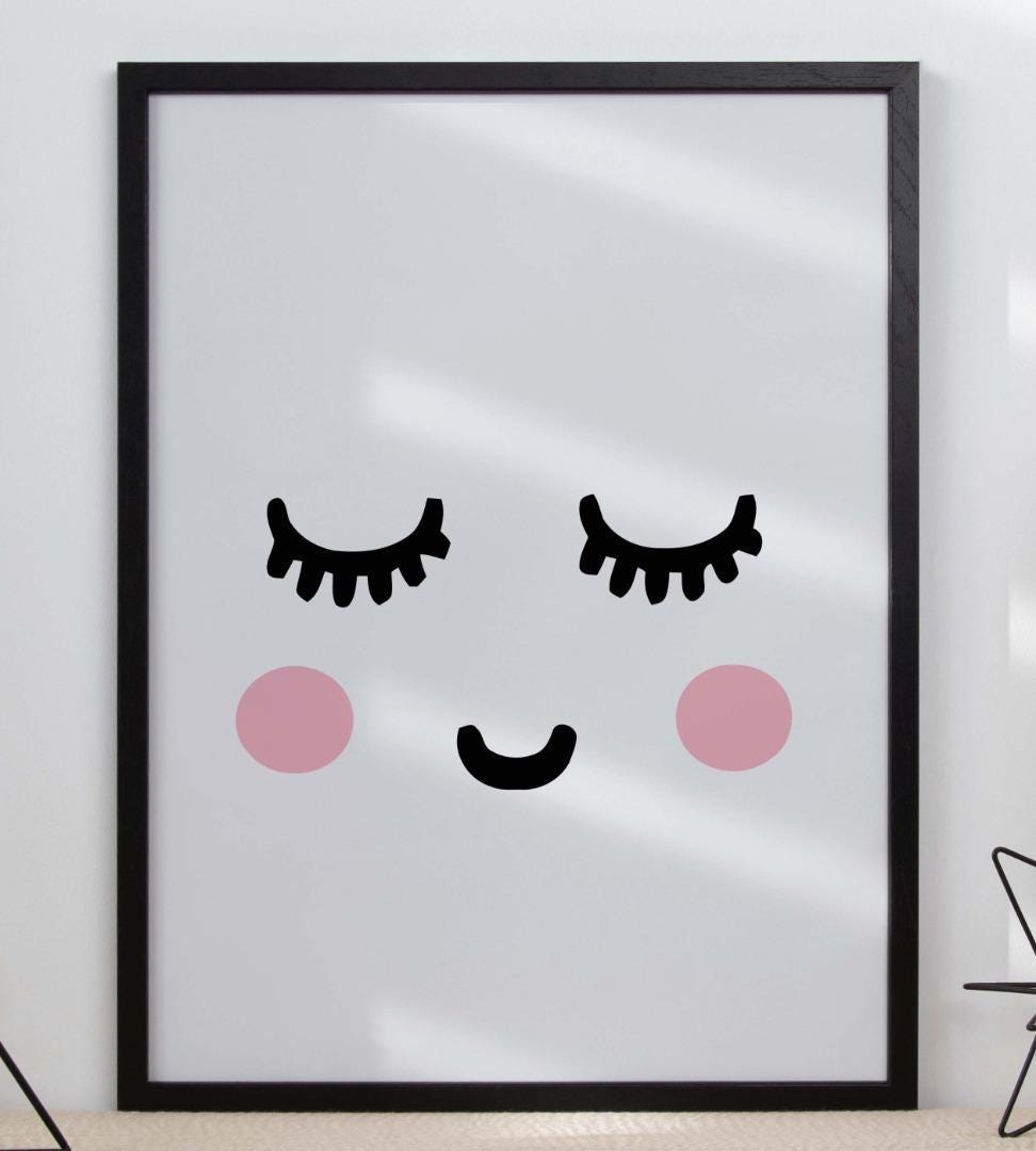 Sleepy Eyelashes Emoji Nursery Bedroom Boys Girls Wall Decor Art Poster Print