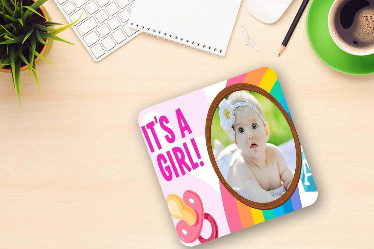 Its A Girl Personalised Photo Mug Coaster Gift Set New Born Baby Keepsake Gift