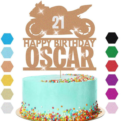 Motorbike Racing Cake Topper Personalised Boys Birthday Decoration Any Name Age