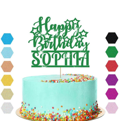 Personalised Glitter Happy Birthday Cake Topper Party Cake Age & Name Decoration