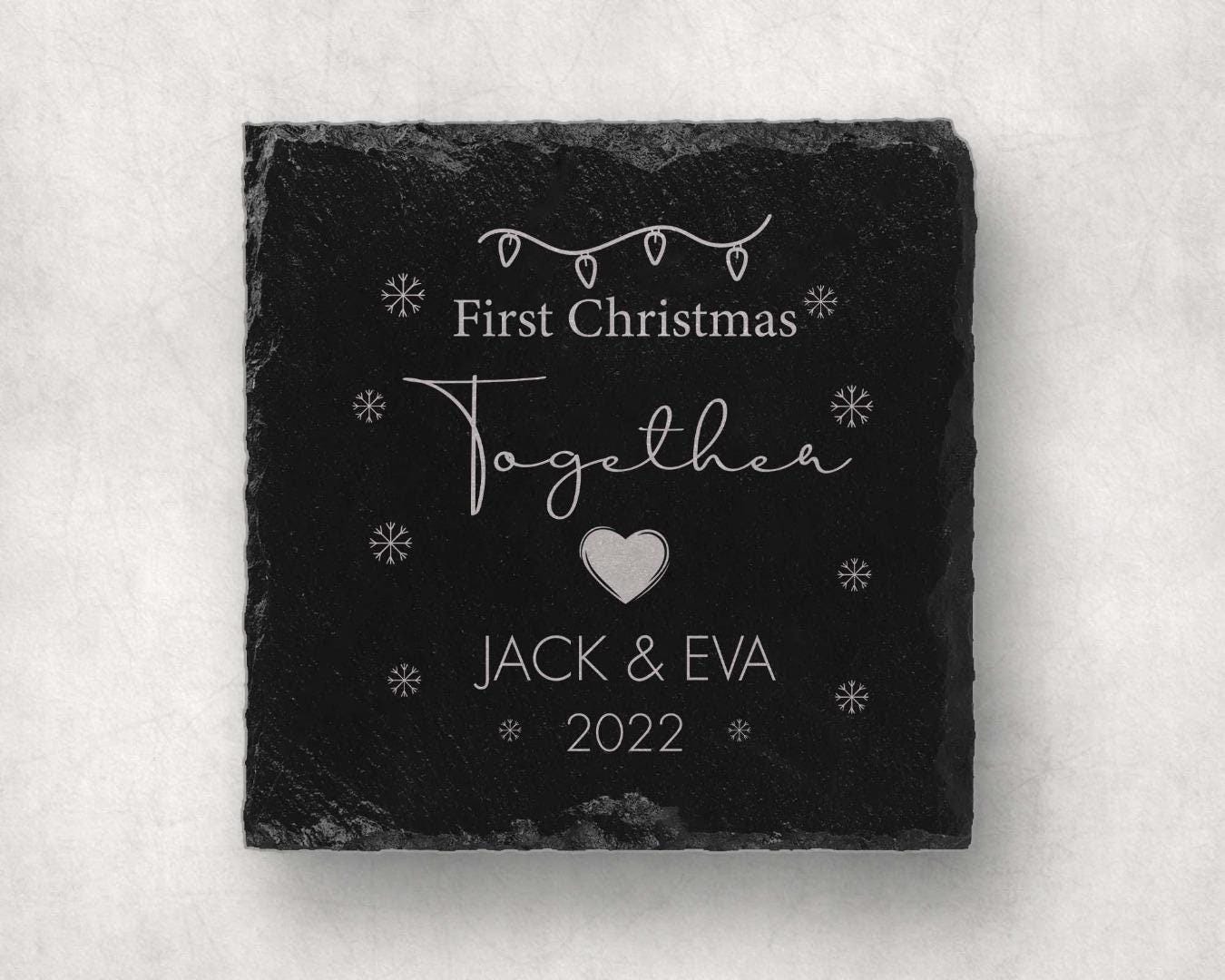 Personalised First Christmas Together Slate Coaster Engaged Laser Engraved Gift