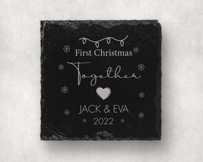 Personalised First Christmas Together Slate Coaster Engaged Laser Engraved Gift