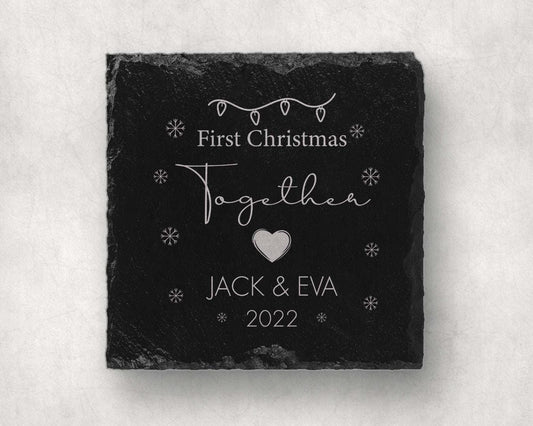 Personalised First Christmas Together Slate Coaster Engaged Laser Engraved Gift