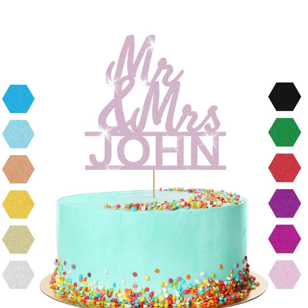 Personalised Mr & Mrs Glitter Cake Topper: Wedding Anniversary Decoration