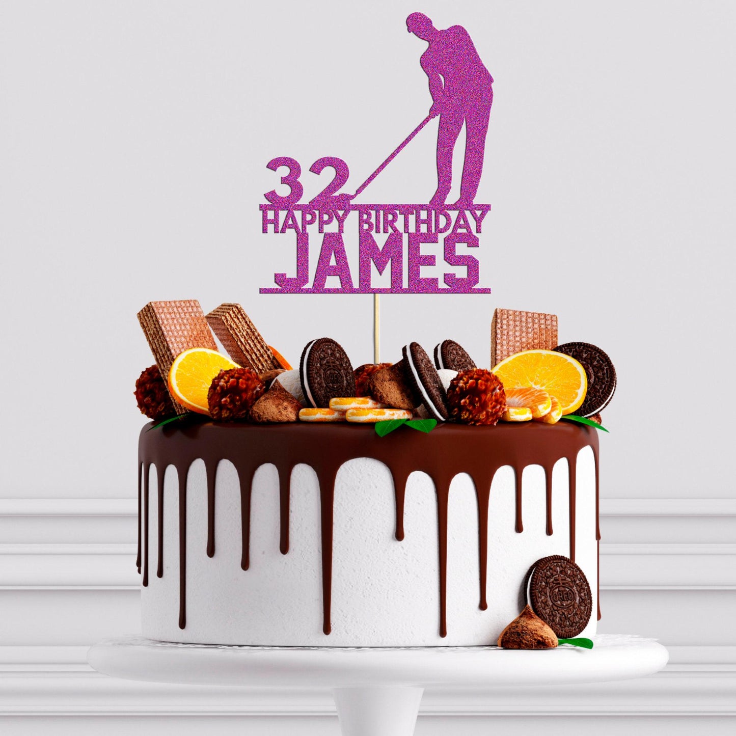 Custom Glitter Golf Cake Topper: Personalised Birthday Decoration