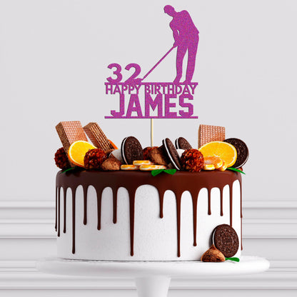 Custom Glitter Golf Cake Topper: Personalised Birthday Decoration